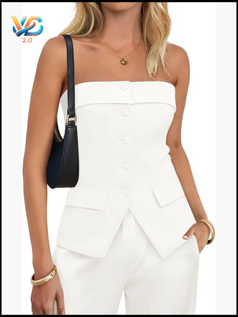 Strapless Blazer Vest Sleeveless Button Down Waistcoat Lightweight Rayon